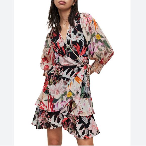 All Saints Ari Leondra Floral Print Mini Wrap Dress - Picture 1 of 5